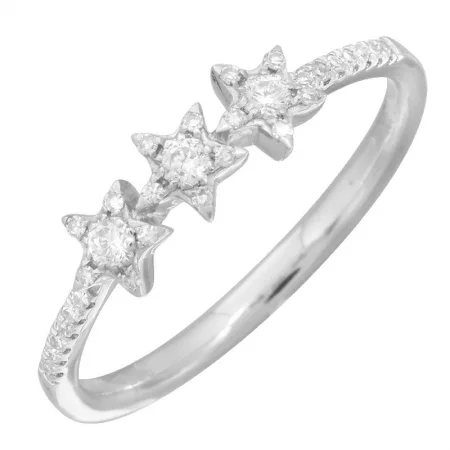 ladies rings with birthstones-14K White Gold Diamond Triple Star Ring