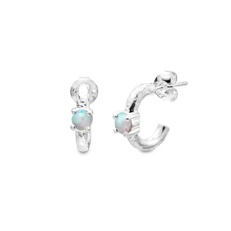 silver hoop earrings with diamonds-Sea Gems Opalite Mini Hoop Earrings