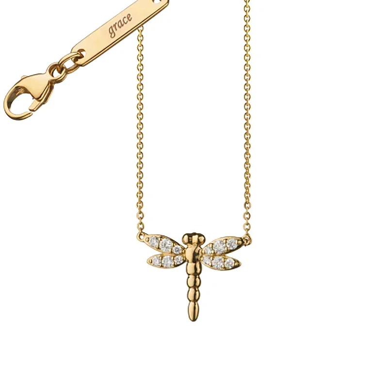 women’s layered gold necklaces-Diamond Critter Dragonfly Grace Necklace