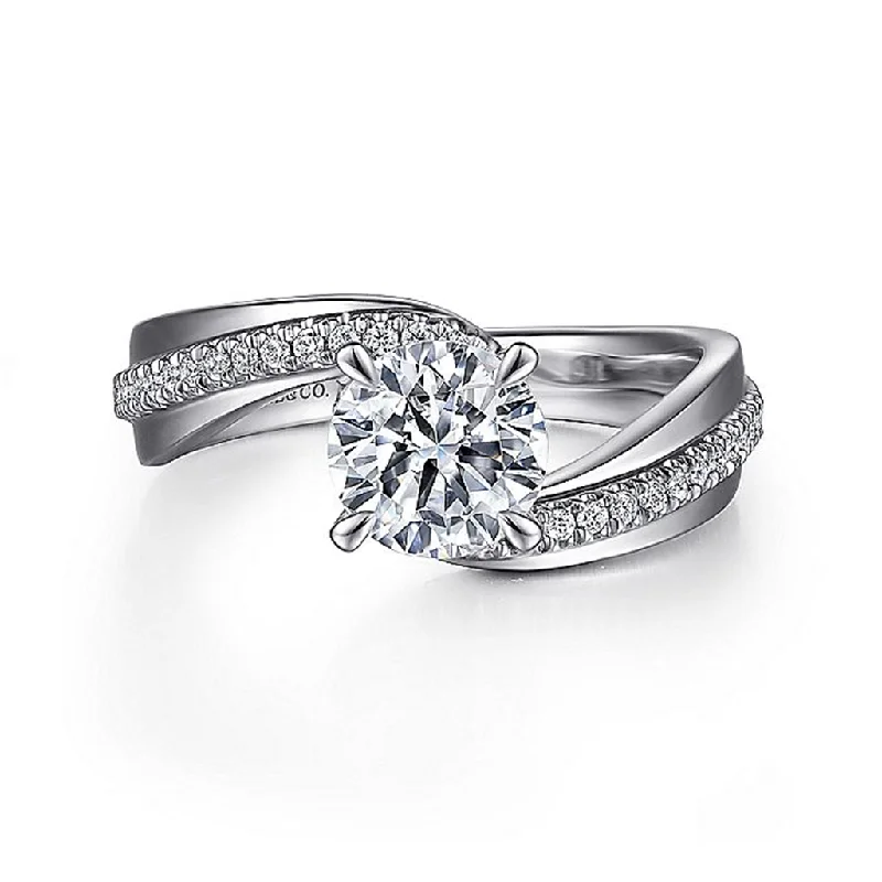 women’s custom engagement rings with diamonds-14K White Gold 'Furay' Bypass Round Diamond Engagement Ring