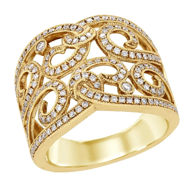 ladies rings with rubies-YELLOW GOLD FASHION RING WITH WIDE SHANK AND 164 DIAMONDS, .61 CT TW