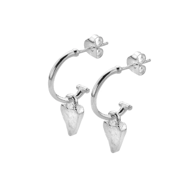 women’s round stud earrings-Sea Gems Silver Hoop Earrings With Textured Heart