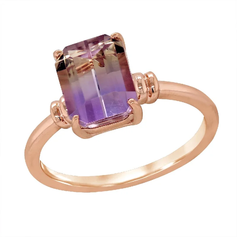 platinum wedding bands for ladies-ROSE GOLD FASHION RING WITH EMERALD CUT AMETRINE