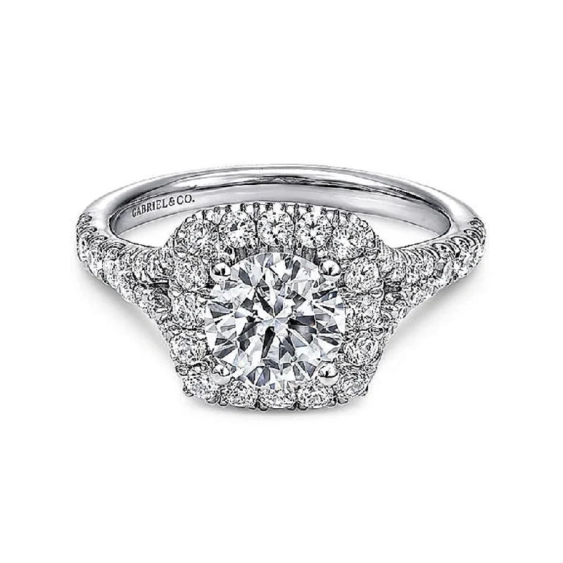 antique style engagement rings for women-14K White Gold 'Kennedy' Split Shank Halo Round Diamond Engagement Ring