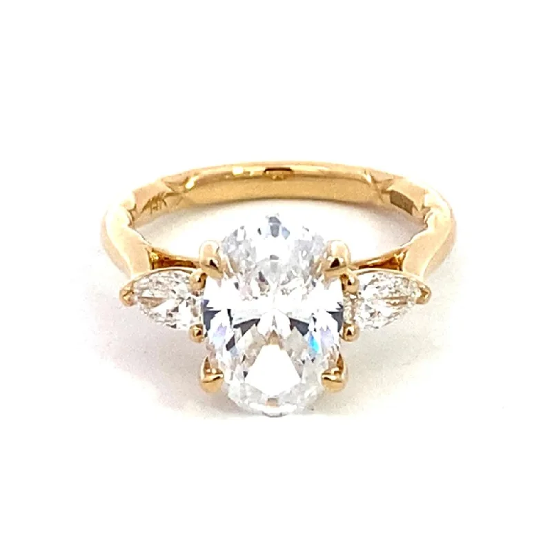 affordable solitaire engagement rings for ladies-14K Yellow Gold Three Stone Oval Natural Diamonds Engagement Ring