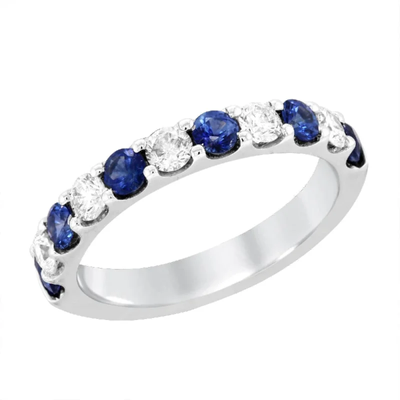 gold ladies rings-WHITE GOLD WEDDING BAND WITH SAPPHIRE AND DIAMONDS, 1.00 CT TW