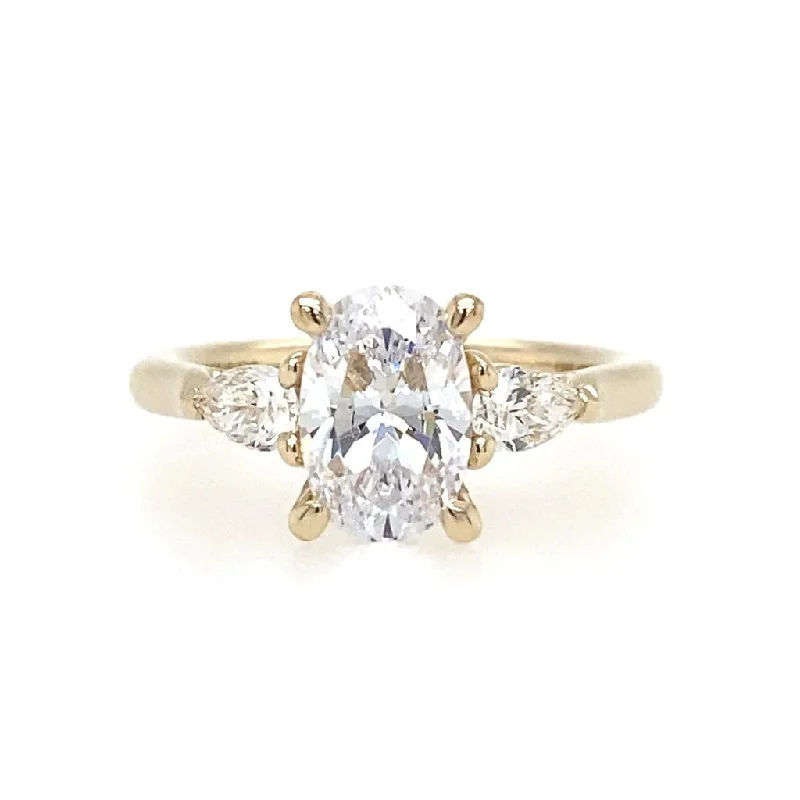 luxury engagement rings for women-14K Yellow Gold 'Sunday' Three Stone Oval Diamond Engagement Ring