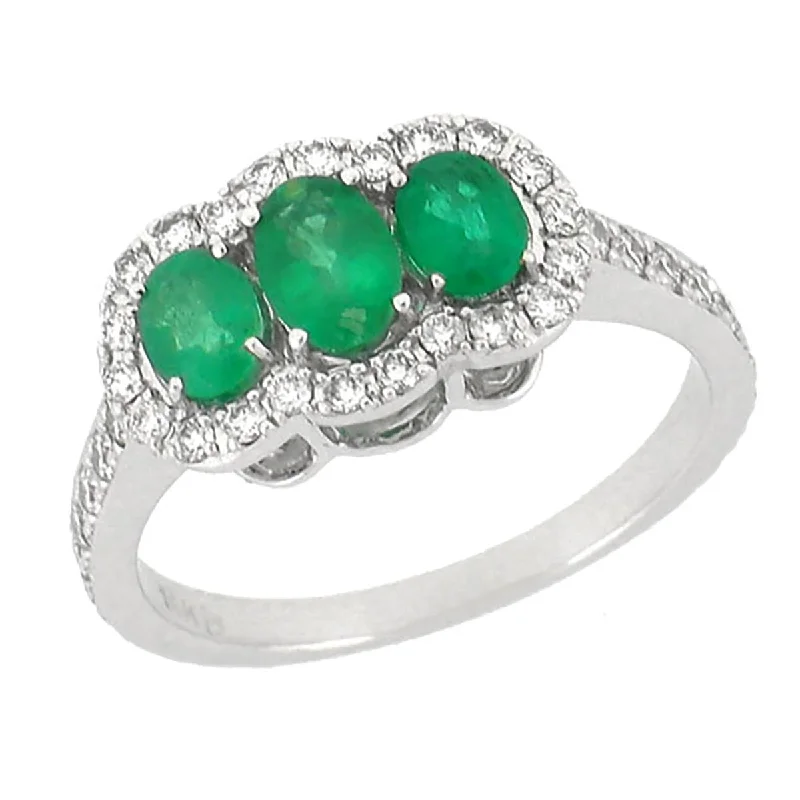 vintage ladies rings-OVAL CUT EMERALDS AND DIAMOND RING, .52 CT TW