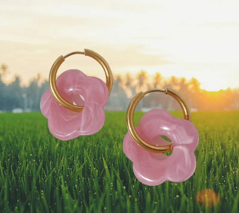 women’s fancy earrings-Pink Blossom Jade Hoop Earrings