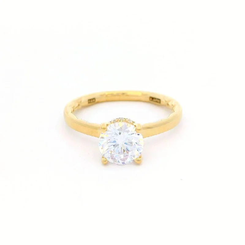 women’s engagement rings with vintage style-14K Yellow Gold Hidden Halo Round Natural Diamonds Engagement Ring