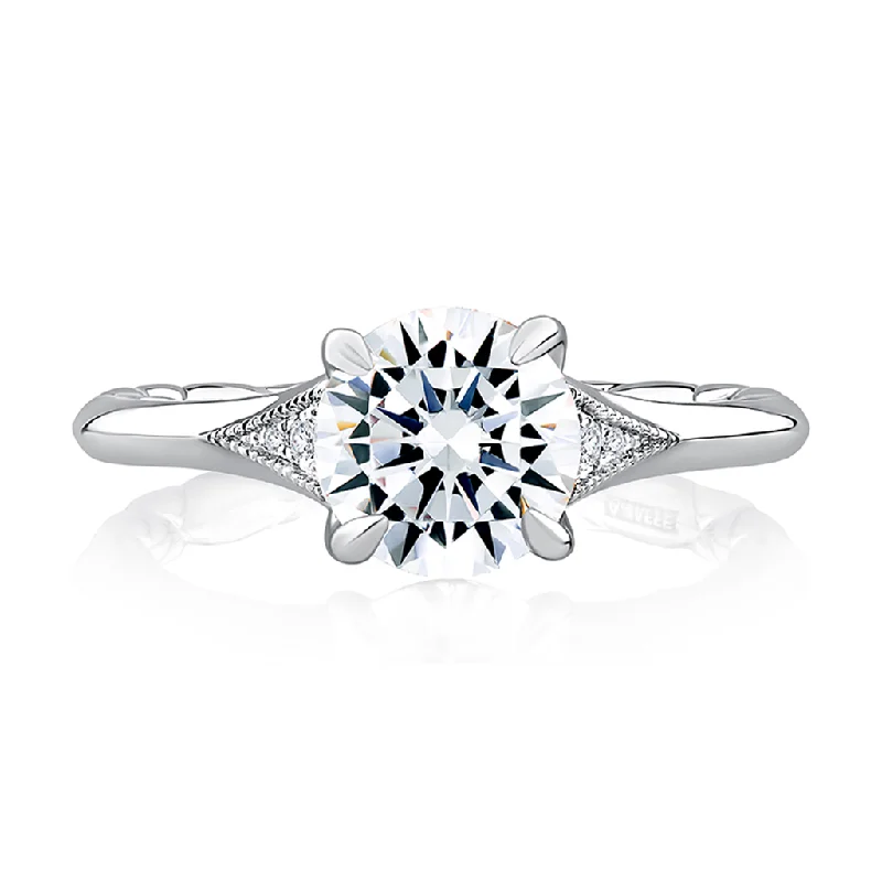 cushion cut diamond engagement rings-14K White Gold Classic Milgrain Diamond Engagement Ring