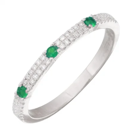 rose gold ladies rings-14K White Gold Diamond + Green Gemstone Ring