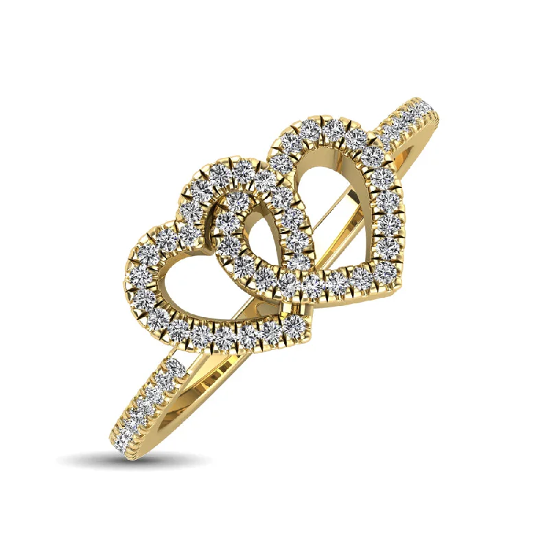 sterling silver rings for ladies-10K Yellow Gold 1/5 Ctw Diamond Double Heart Ring