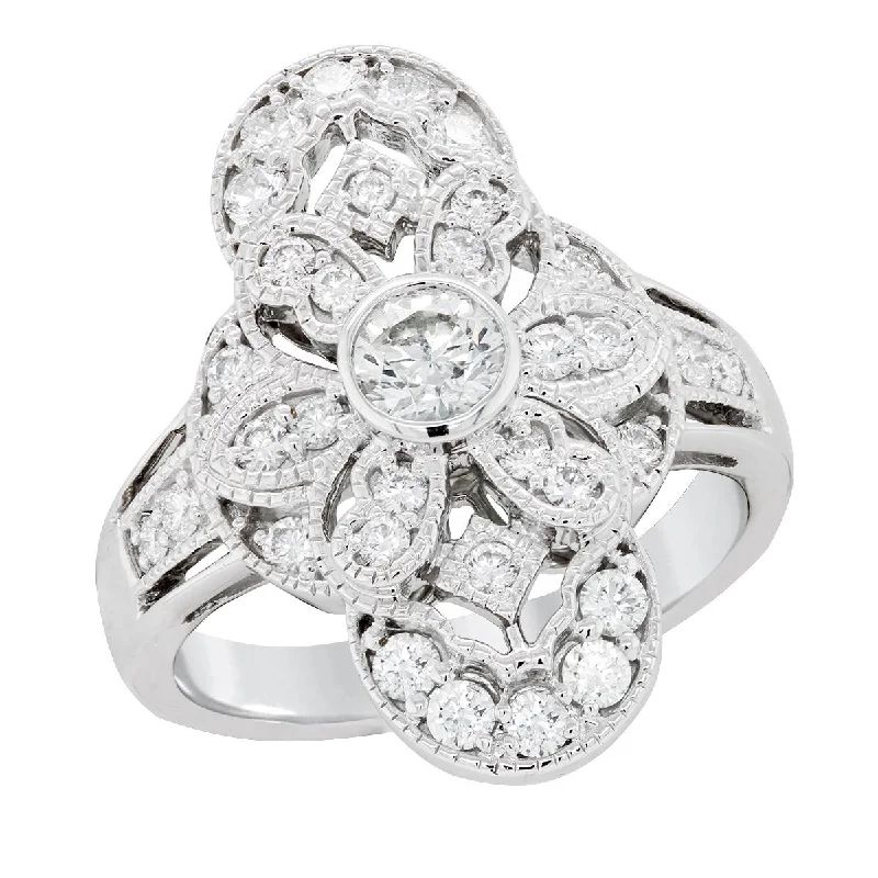 luxury ladies rings-WHITE GOLD STATEMENT RING WITH 33 ROUND CUT DIAMONDS, 1.00 CT TW