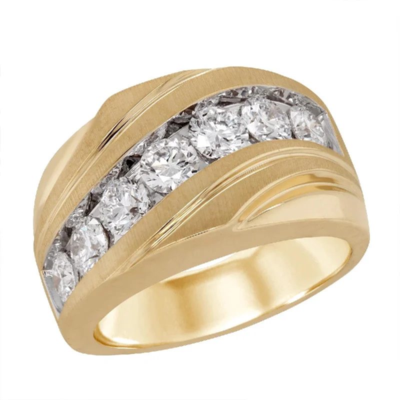 platinum ladies rings-YELLOW GOLD MENS RING WITH LAB GROWN DIAMOND CHANNEL SETTING, 1.95 CT TW