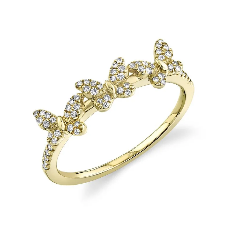 platinum ladies rings-14K Yellow Gold Diamond Triple Butterfly Ring