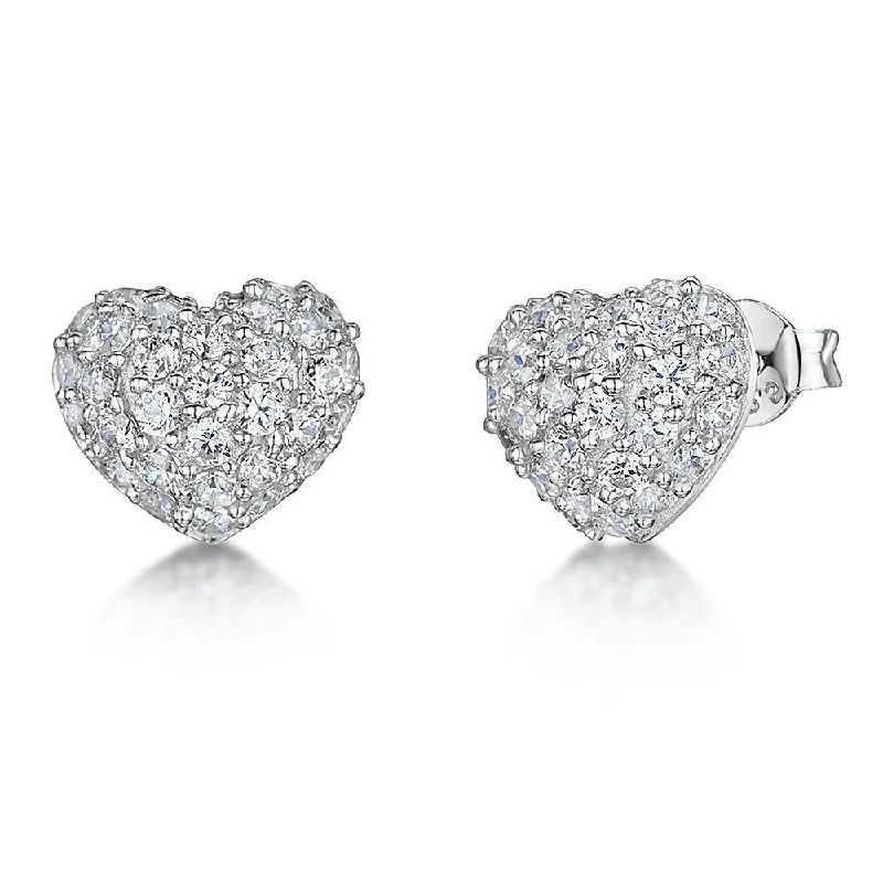 women’s emerald earrings-Jools CZ Pavé Heart Stud Earrings