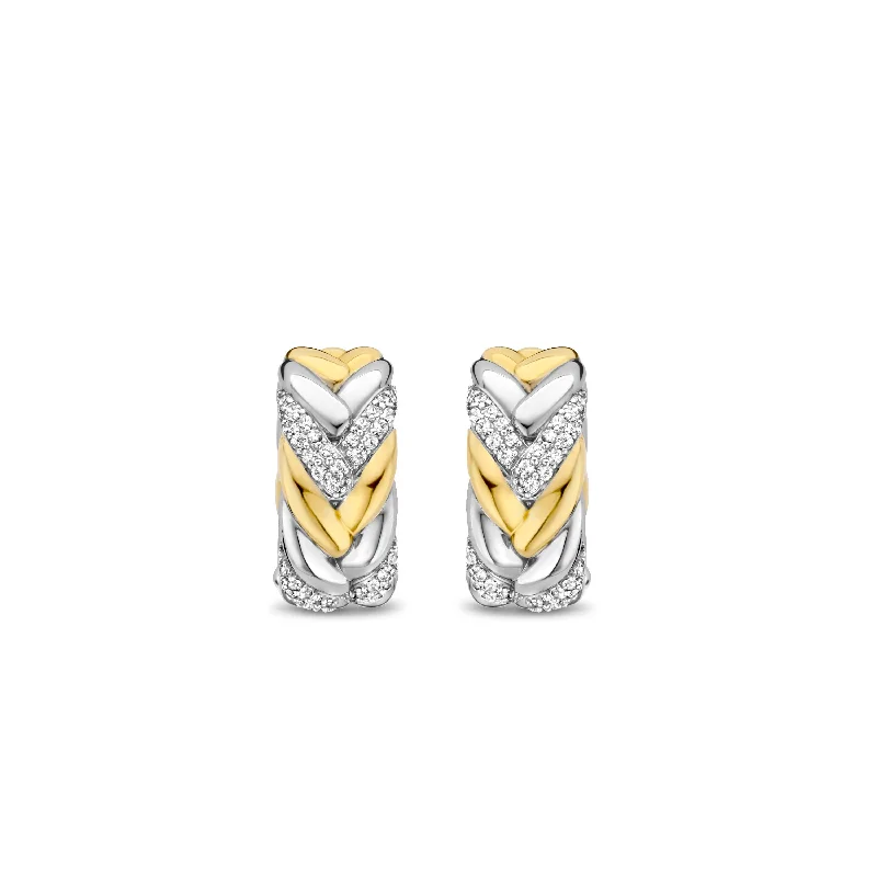 women’s crystal earrings-Ti Sento Gold and Silver Cubic Zirconia Braided Hoop Earrings