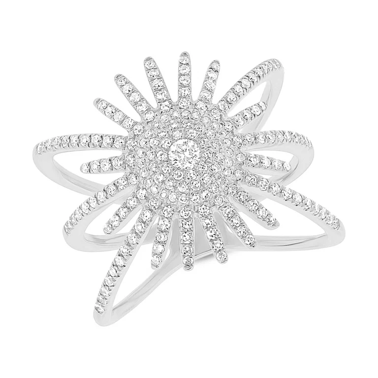 cubic zirconia ladies rings-14K White Gold Diamond Pave Sunburst Ring