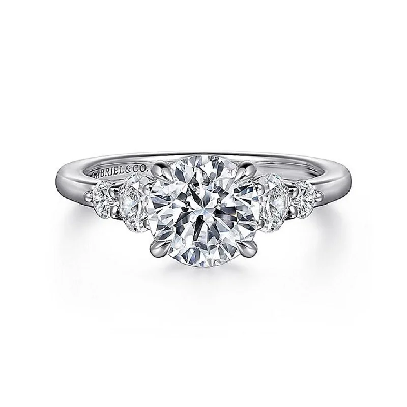 platinum ladies engagement rings-14K White Gold 'Wave' Five Stone Round Diamond Engagement Ring