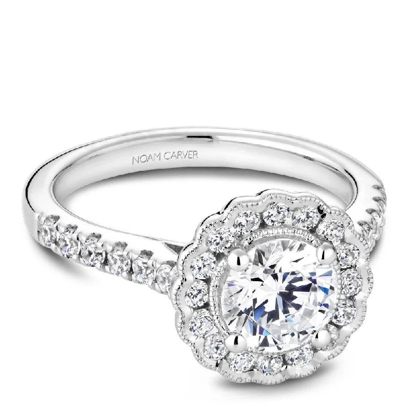 classic solitaire engagement rings for women-Noam Carver Diamond Engagement Ring with Floral Diamond Halo B150-01A