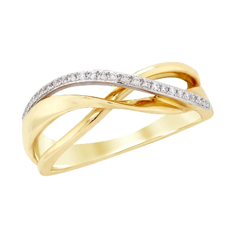 diamond solitaire rings for ladies-MODERN YELLOW GOLD FASHION RING WITH ROW OF DIAMONDS, .08 CT TW