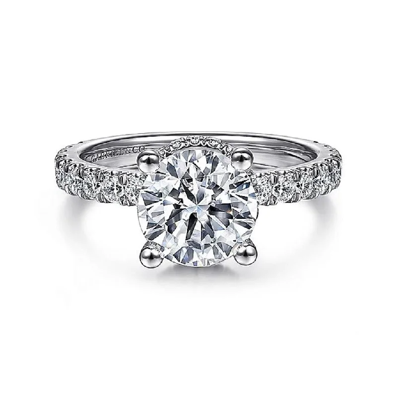 engagement rings for women with colored diamonds-14K White Gold 'Ellis' Hidden Halo Round Diamond Engagement Ring