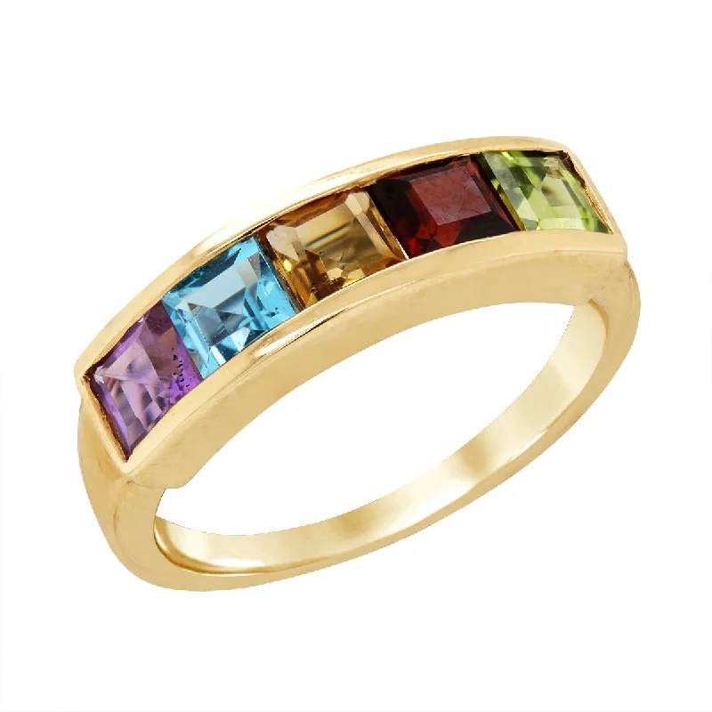 diamond ladies rings-YELLOW GOLD MULTICOLORED GEMSTONE RING