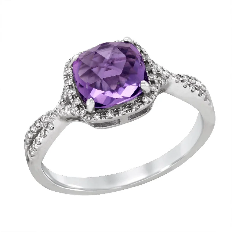 silver stacking rings for ladies-WHITE GOLD FANCY CUT AMETHYST RING, .12 CT TW