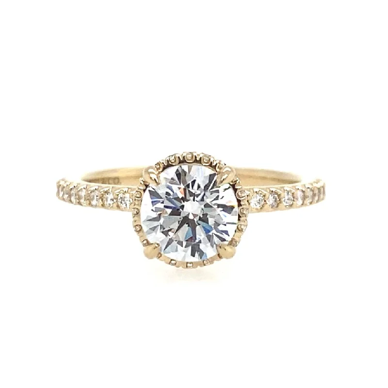 three stone engagement rings for ladies-14K Yellow Gold 'Senne' Hidden Halo Round Diamond Engagement Ring