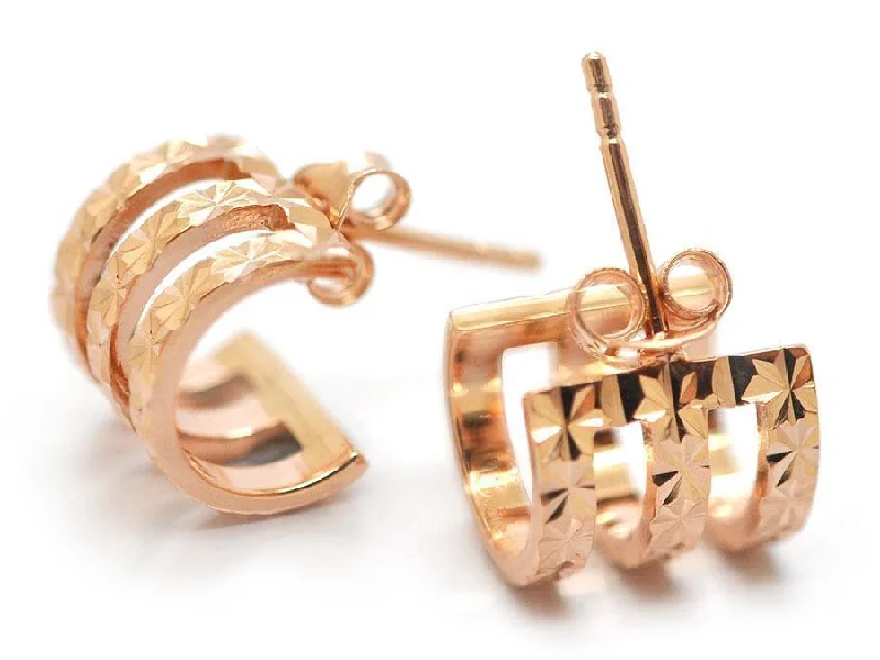 classic gold earrings for ladies-Babette Wasserman Rose Gold Triple Band Earrings