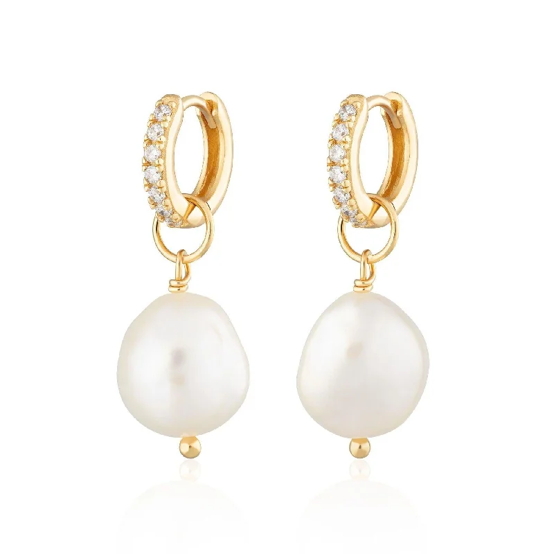 stud earrings for ladies-Scream Pretty Hannah Martin Sparkle Huggie Hoop Earrings with Baroque Pearls