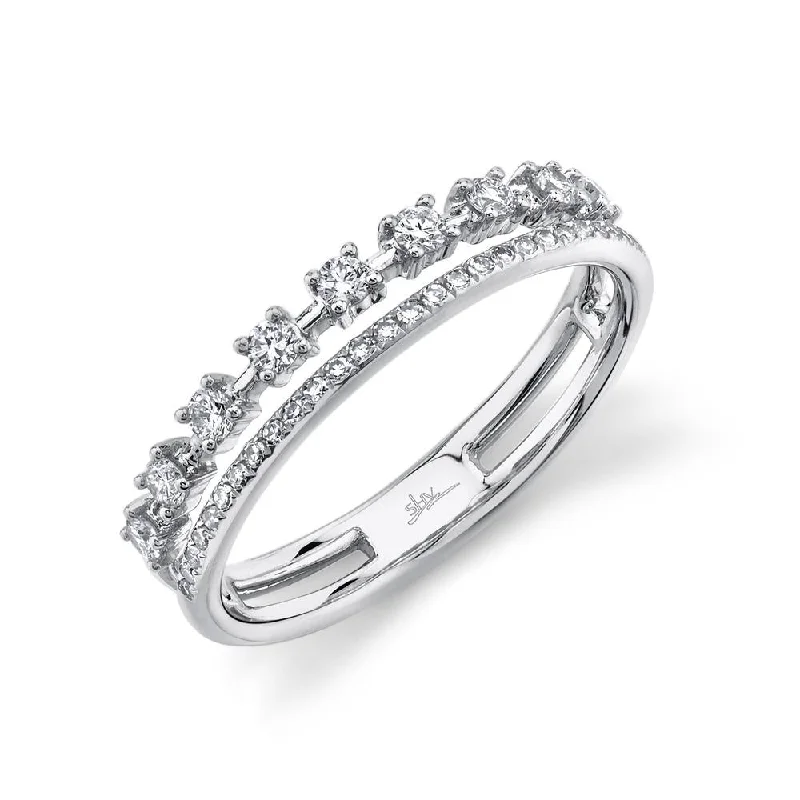 modern minimalist ladies rings-14K White Gold Diamond Double Band