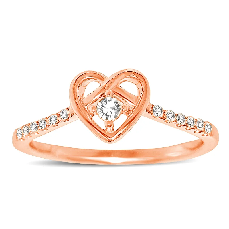 women’s rings with emerald-10K Rose Gold 1/5 Ctw Diamond Heart Ring