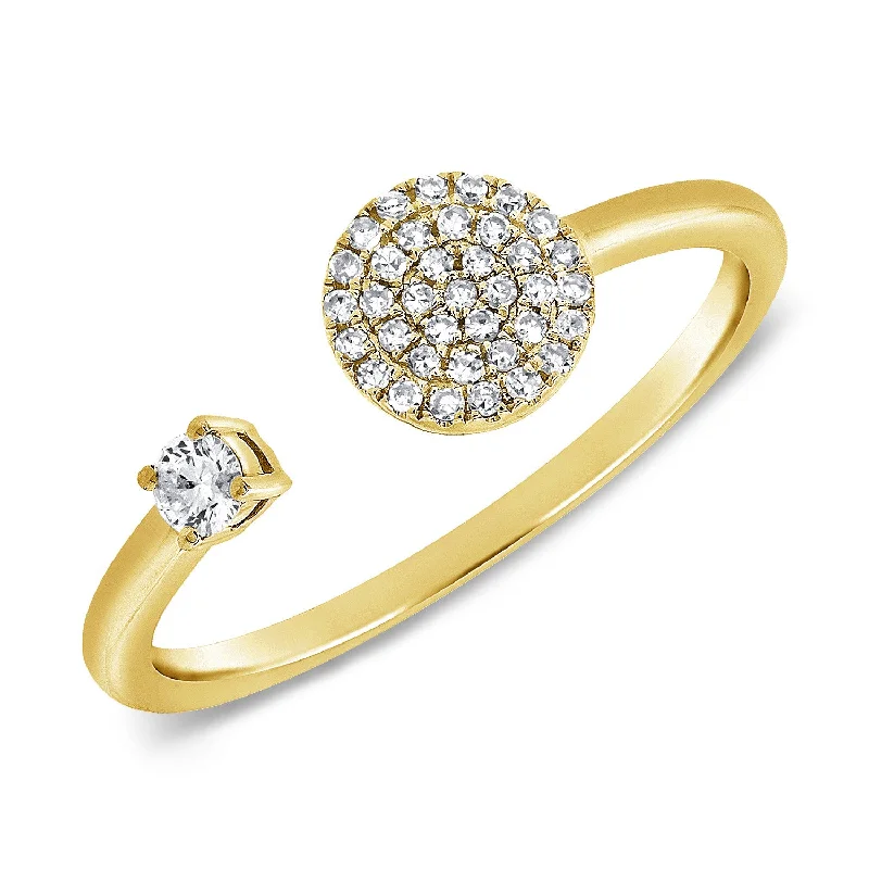 birthstone ladies rings-14K Yellow Gold Diamond Open Cuff Disc Ring