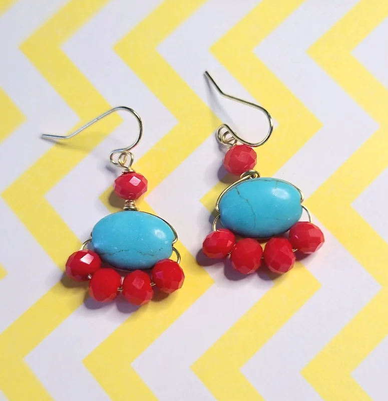 vintage-style earrings for ladies-Xochitl Turquoise Flower Earrings