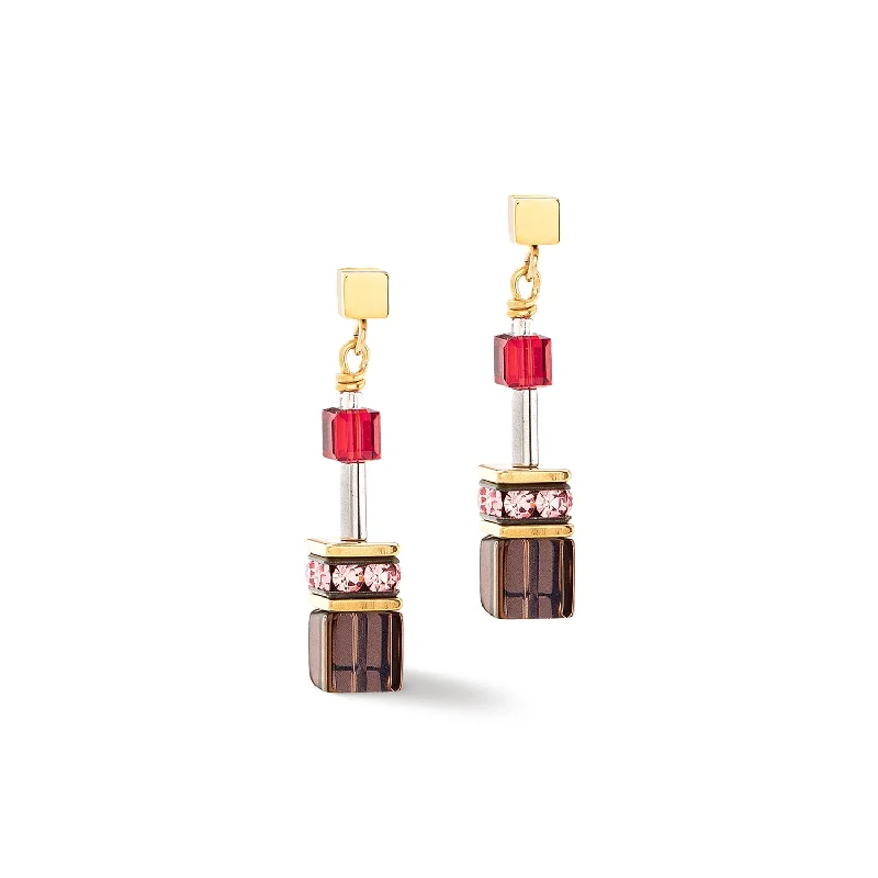 simple gold earrings for ladies-Coeur De Lion GeoCUBE® Iconic Precious Multicolour Earrings