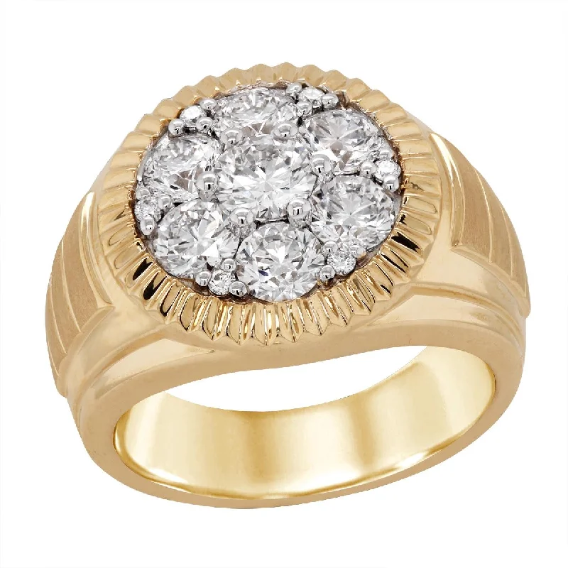 personalized ladies rings-YELLOW GOLD MENS RING WITH LAB GROWN DIAMOND CLUSTER SETTING, 2.45 CT TW