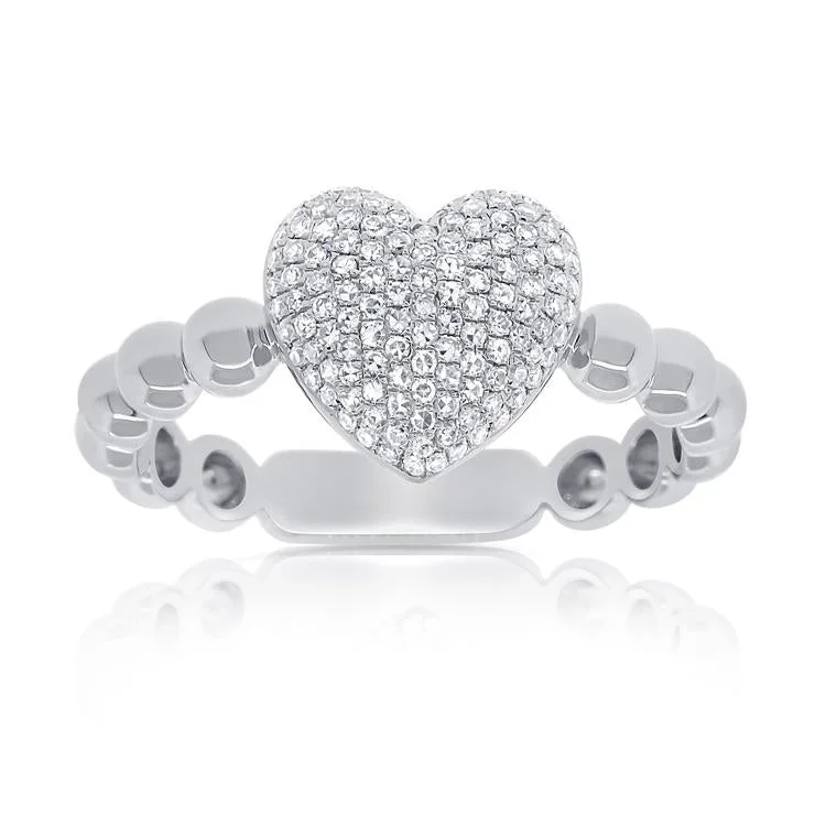 modern ladies rings-Large Pave Diamond Heart Beaded Ring