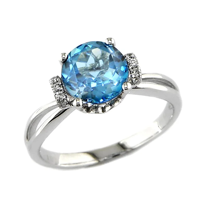 round cut ladies rings-WHITE GOLD FASHION RING WITH LONDON BLUE TOPAZ AND DIAMONDS, .05 CT TW