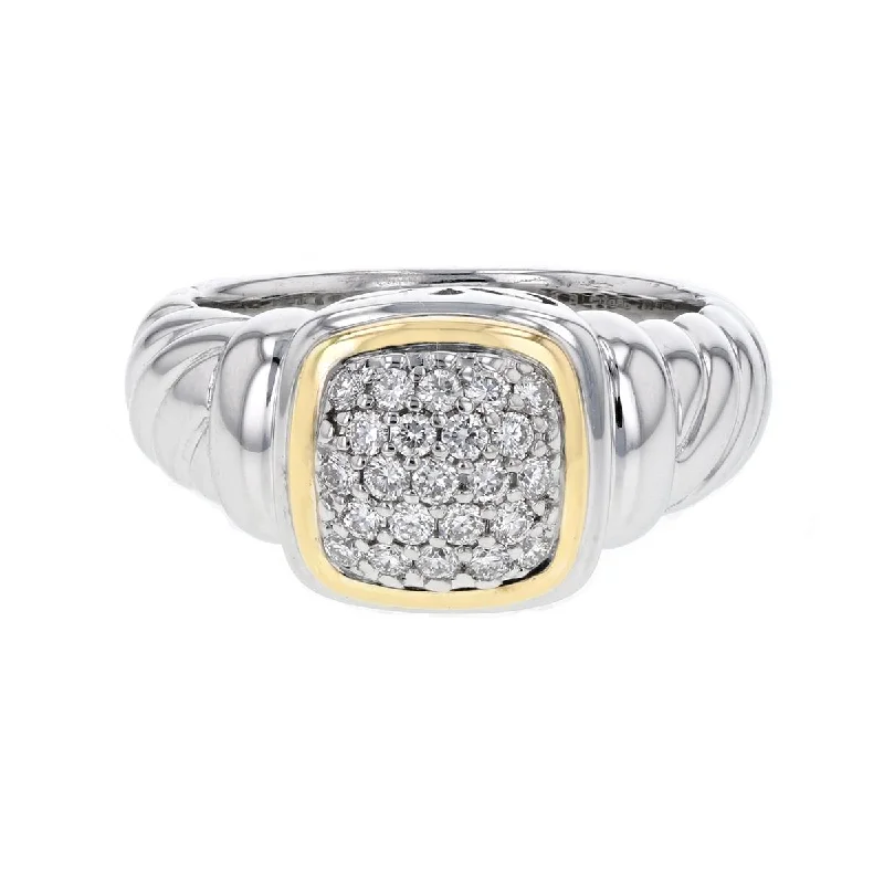 round cut ladies rings-STERLING SILVER AND GOLD FASHION RING WITH DIAMOND CLUSTER SETTING, .33 CT TW