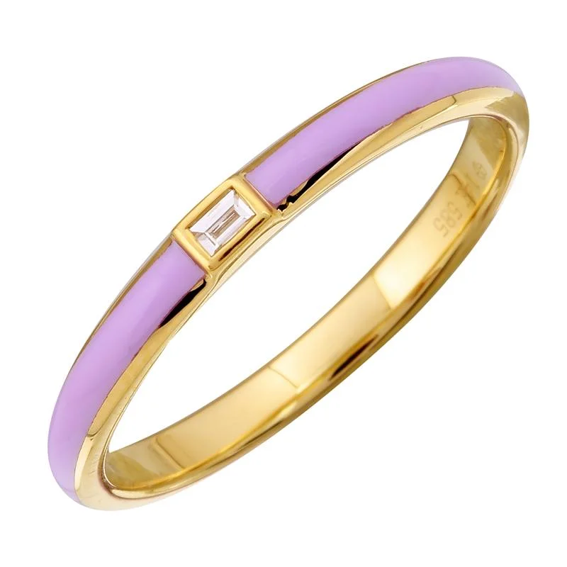 luxury gemstone ladies rings-14k Yellow Gold Lavendar Enamel & Diamond Ring