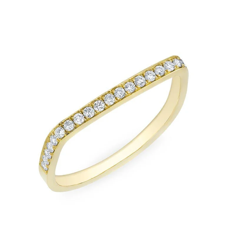 stackable ladies rings-14K Yellow Gold Diamond Flat Top Stacking Ring