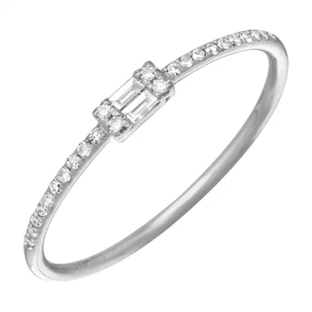 stackable engagement rings for ladies-14K White Gold Diamond Round + Baguette Stackable Ring