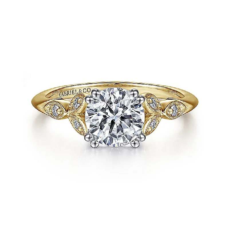 women’s engagement rings with heart-shaped diamonds-14K Yellow And White Gold  'Celia' Split Shank Round Diamond Engagement Ring