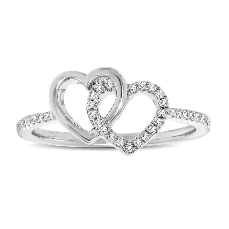 large ladies rings-10K White Gold 1/6 Ctw Diamond Double Heart Ring