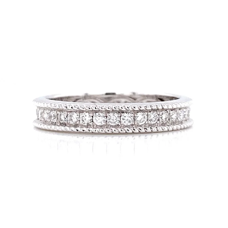 platinum ladies rings-14K White Gold 0.62ct Diamond Milgrain Eternity Band