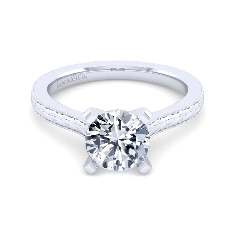 engagement rings for women with cushion-cut diamonds-Platinum 'Alma' Vintage Inspired Solitaire Engagement Ring