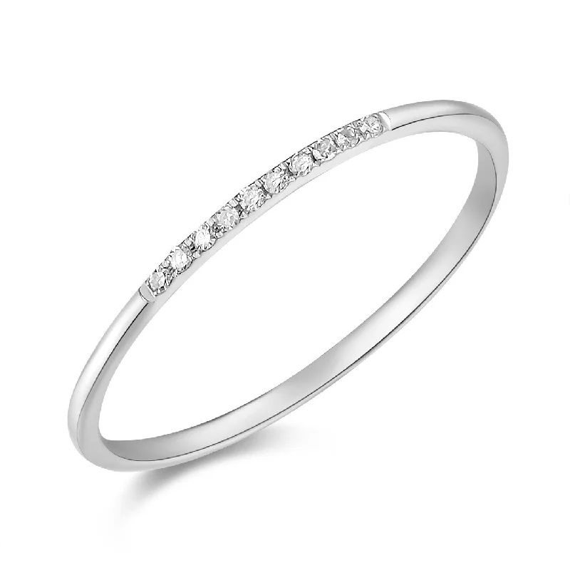 affordable sterling silver ladies rings-14K White Gold Diamond Top Band