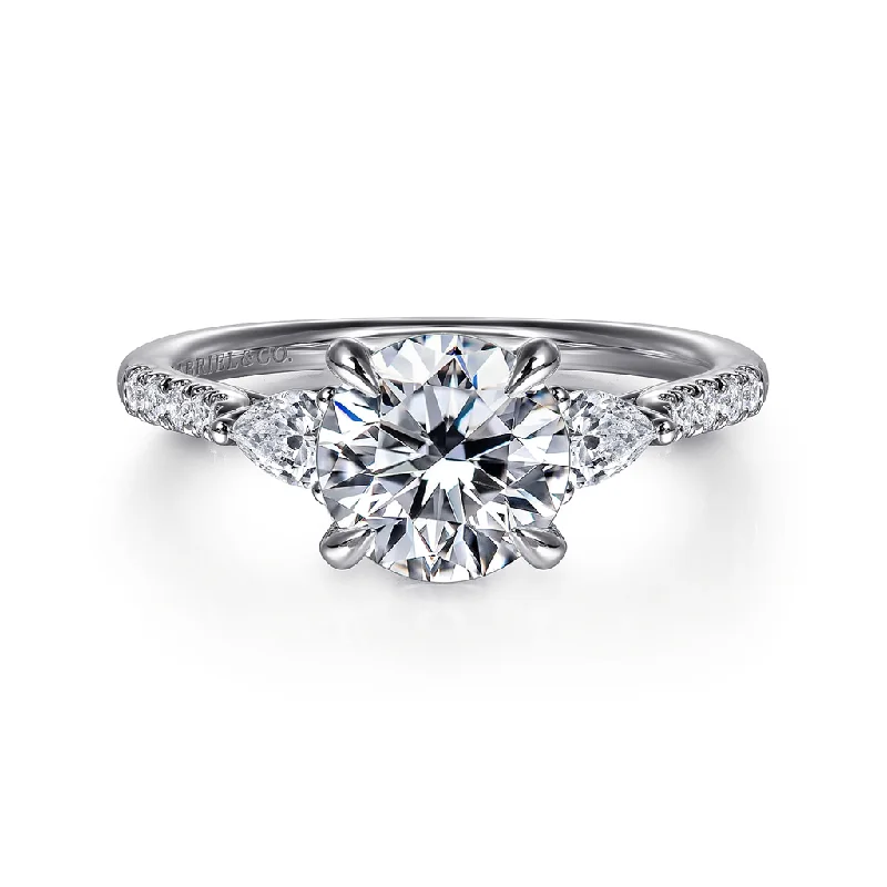 engagement rings for women with platinum bands-14K White Gold 'Monty' Three Stone Round Diamond Engagement Ring